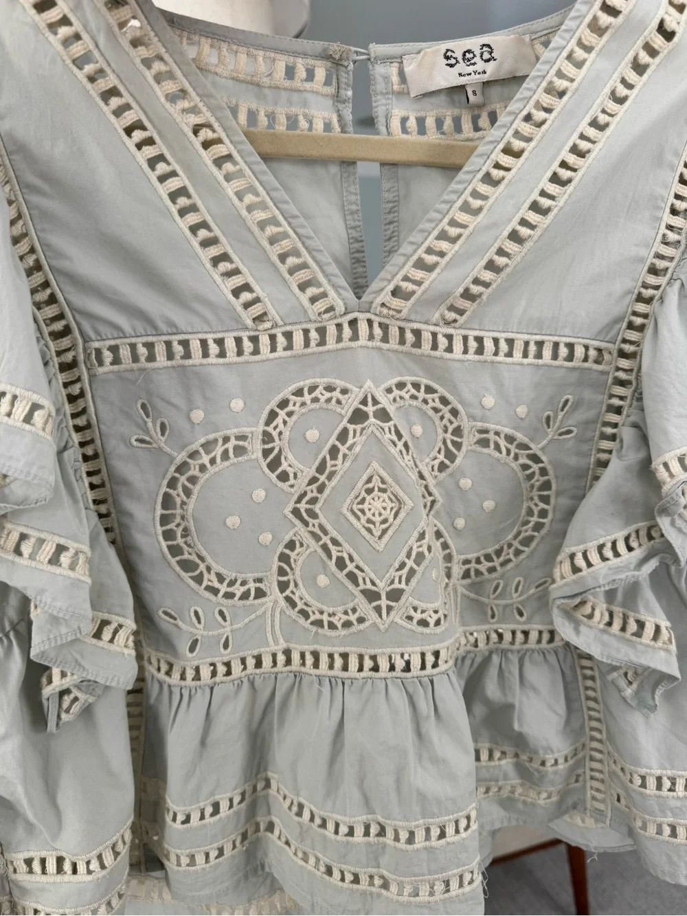 Sea New York Blaire Eyelet Embroidered Flutter Sleeve Top in Pale Blue - Picture 6 of 8